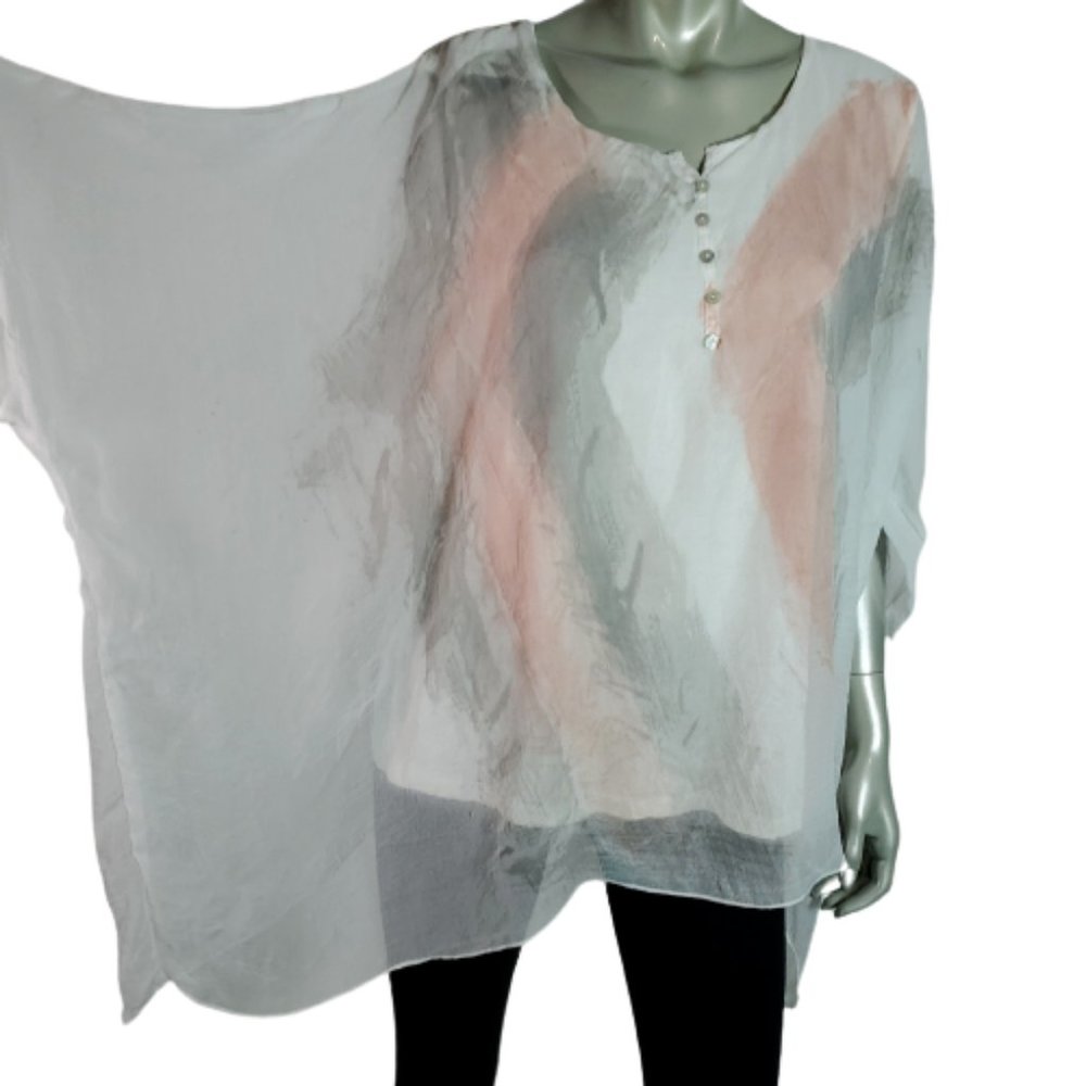 Coco + Carmen Poncho Top Size L/XL‎ Chiffon Stretch Pulllover 3/4 Sleeve Pink